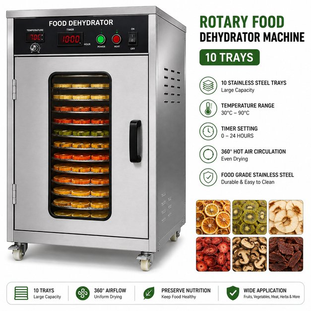 10 Trays Rotary Food Dehydrator Machine