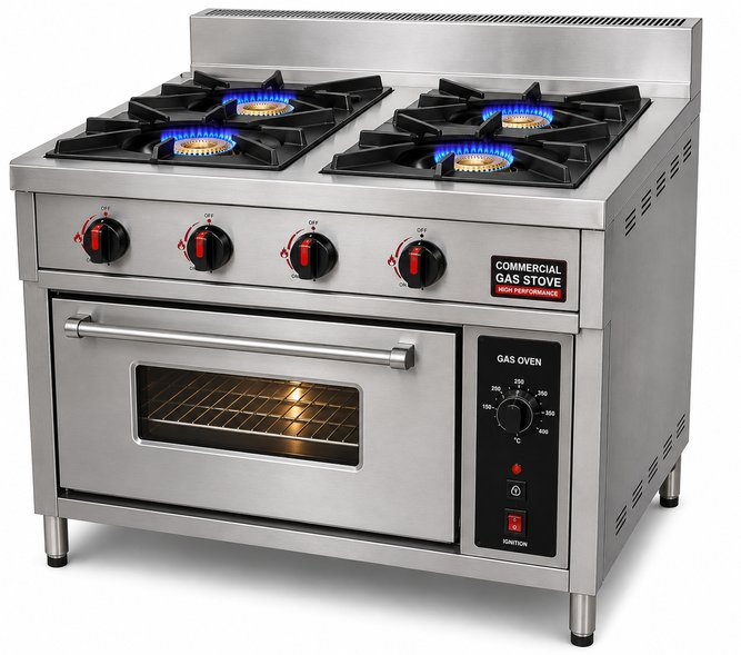 4 Burners Commercial Gas Stove with Gas Oven
